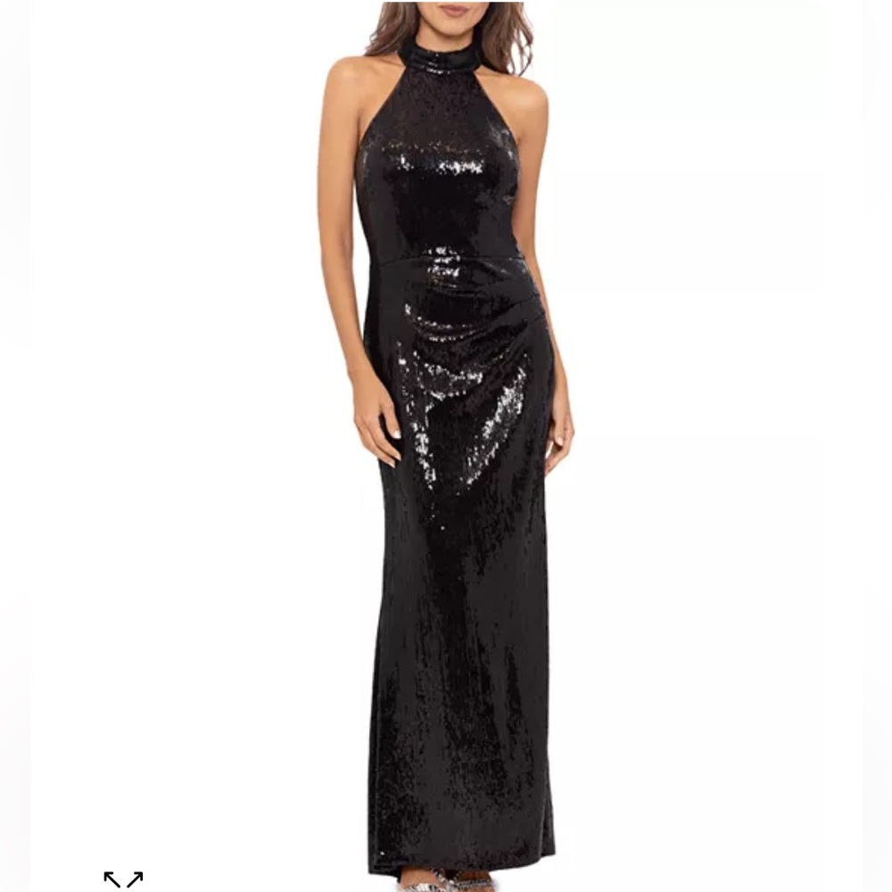 Bloomingdales Aqua Formal Sequin T-Back Gown